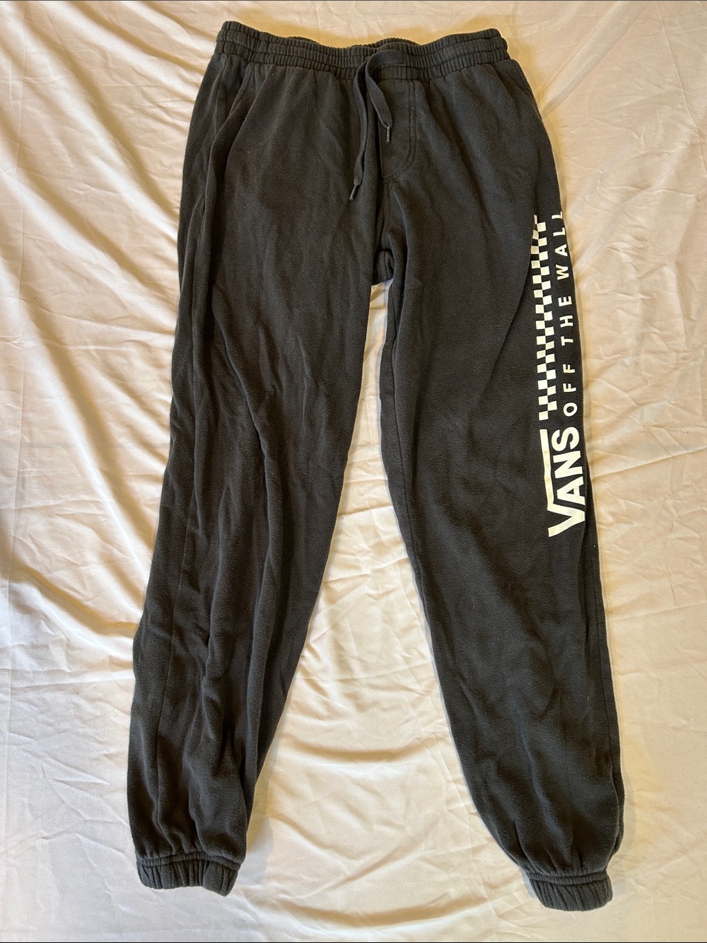 Vans Black Sweatpants with White 'Off The Wall' Logo Size S